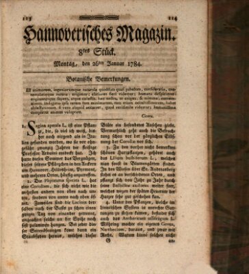 Hannoverisches Magazin (Hannoversche Anzeigen) Montag 26. Januar 1784