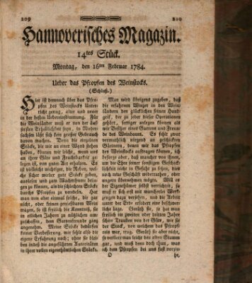 Hannoverisches Magazin (Hannoversche Anzeigen) Montag 16. Februar 1784