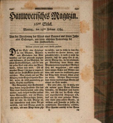 Hannoverisches Magazin (Hannoversche Anzeigen) Montag 23. Februar 1784