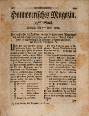 Hannoverisches Magazin (Hannoversche Anzeigen) Freitag 5. März 1784