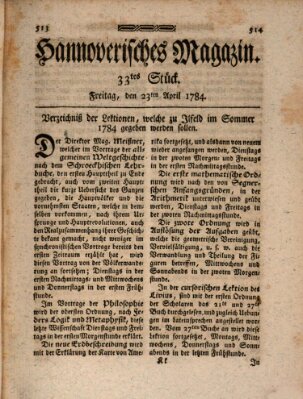 Hannoverisches Magazin (Hannoversche Anzeigen) Freitag 23. April 1784