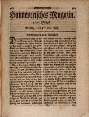 Hannoverisches Magazin (Hannoversche Anzeigen) Montag 3. Mai 1784