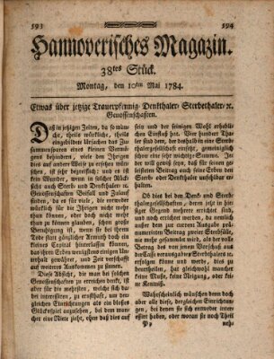 Hannoverisches Magazin (Hannoversche Anzeigen) Montag 10. Mai 1784