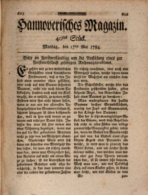 Hannoverisches Magazin (Hannoversche Anzeigen) Montag 17. Mai 1784