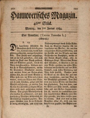 Hannoverisches Magazin (Hannoversche Anzeigen) Montag 7. Juni 1784