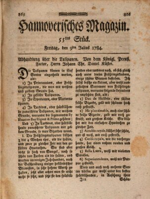 Hannoverisches Magazin (Hannoversche Anzeigen) Freitag 9. Juli 1784