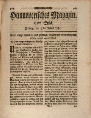 Hannoverisches Magazin (Hannoversche Anzeigen) Freitag 30. Juli 1784