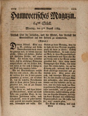 Hannoverisches Magazin (Hannoversche Anzeigen) Montag 9. August 1784