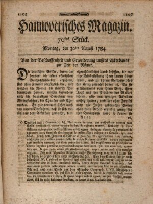 Hannoverisches Magazin (Hannoversche Anzeigen) Montag 30. August 1784