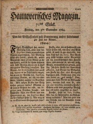 Hannoverisches Magazin (Hannoversche Anzeigen) Freitag 3. September 1784