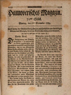 Hannoverisches Magazin (Hannoversche Anzeigen) Montag 6. September 1784