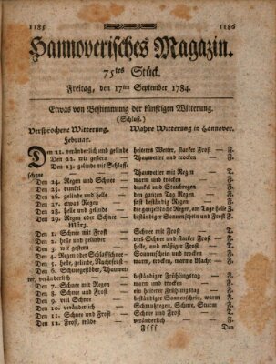 Hannoverisches Magazin (Hannoversche Anzeigen) Freitag 17. September 1784