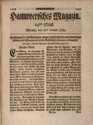 Hannoverisches Magazin (Hannoversche Anzeigen) Montag 18. Oktober 1784