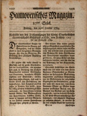 Hannoverisches Magazin (Hannoversche Anzeigen) Freitag 29. Oktober 1784