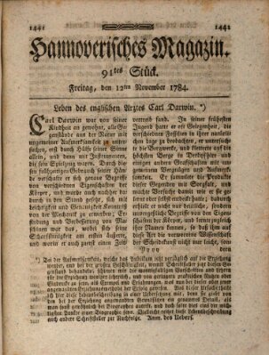 Hannoverisches Magazin (Hannoversche Anzeigen) Freitag 12. November 1784