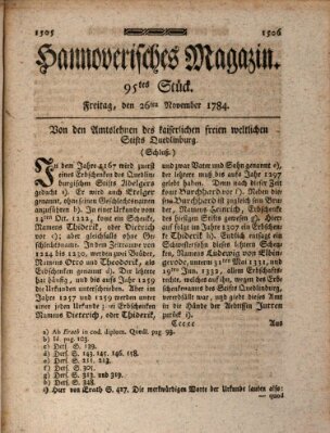 Hannoverisches Magazin (Hannoversche Anzeigen) Freitag 26. November 1784