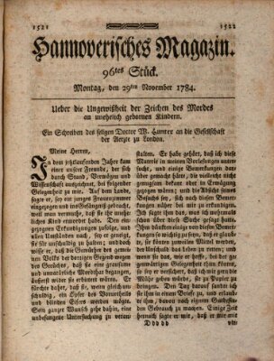 Hannoverisches Magazin (Hannoversche Anzeigen) Montag 29. November 1784