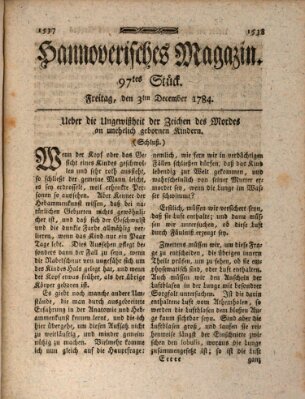 Hannoverisches Magazin (Hannoversche Anzeigen) Freitag 3. Dezember 1784