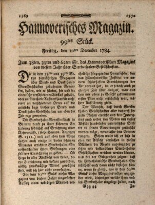 Hannoverisches Magazin (Hannoversche Anzeigen) Freitag 10. Dezember 1784