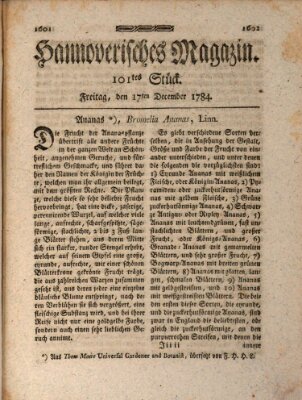 Hannoverisches Magazin (Hannoversche Anzeigen) Freitag 17. Dezember 1784