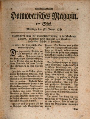 Hannoverisches Magazin (Hannoversche Anzeigen) Montag 3. Januar 1785