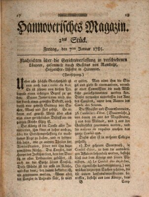 Hannoverisches Magazin (Hannoversche Anzeigen) Freitag 7. Januar 1785