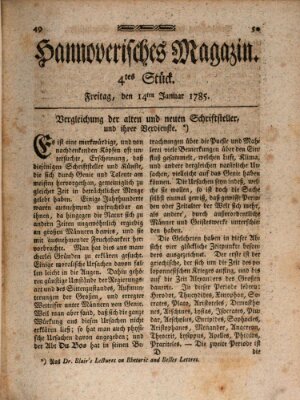 Hannoverisches Magazin (Hannoversche Anzeigen) Freitag 14. Januar 1785