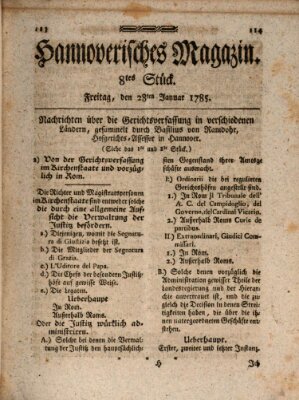 Hannoverisches Magazin (Hannoversche Anzeigen) Freitag 28. Januar 1785