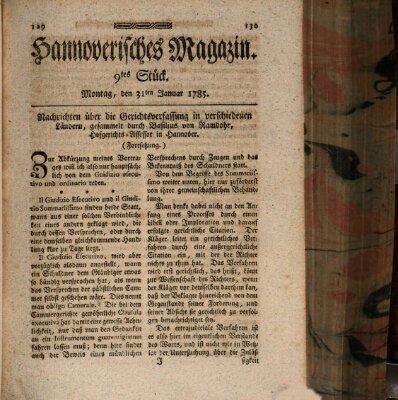 Hannoverisches Magazin (Hannoversche Anzeigen) Montag 31. Januar 1785