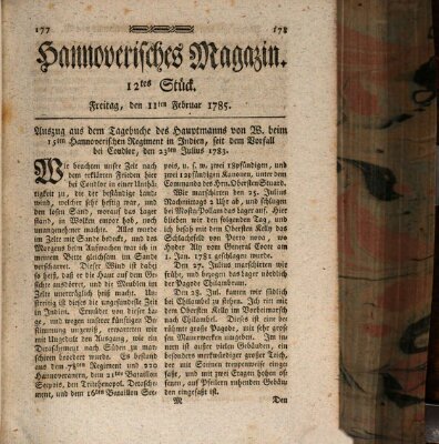 Hannoverisches Magazin (Hannoversche Anzeigen) Freitag 11. Februar 1785