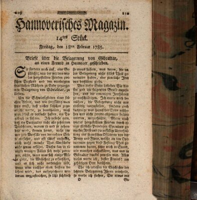 Hannoverisches Magazin (Hannoversche Anzeigen) Freitag 18. Februar 1785