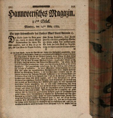 Hannoverisches Magazin (Hannoversche Anzeigen) Montag 14. März 1785