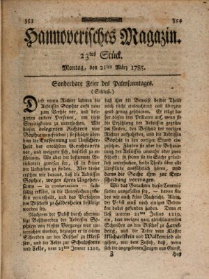 Hannoverisches Magazin (Hannoversche Anzeigen) Montag 21. März 1785