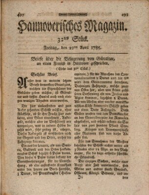 Hannoverisches Magazin (Hannoversche Anzeigen) Freitag 22. April 1785