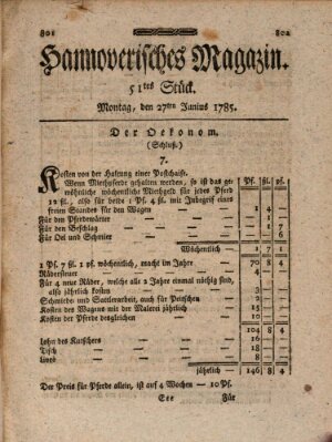 Hannoverisches Magazin (Hannoversche Anzeigen) Montag 27. Juni 1785