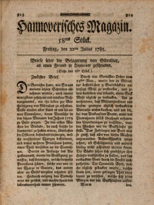 Hannoverisches Magazin (Hannoversche Anzeigen) Freitag 22. Juli 1785