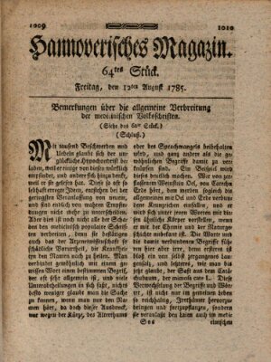 Hannoverisches Magazin (Hannoversche Anzeigen) Freitag 12. August 1785