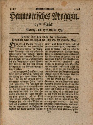 Hannoverisches Magazin (Hannoversche Anzeigen) Montag 15. August 1785