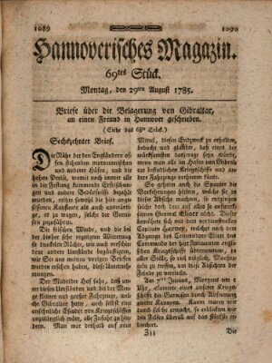 Hannoverisches Magazin (Hannoversche Anzeigen) Montag 29. August 1785