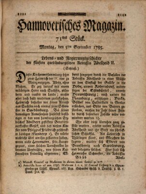 Hannoverisches Magazin (Hannoversche Anzeigen) Montag 5. September 1785