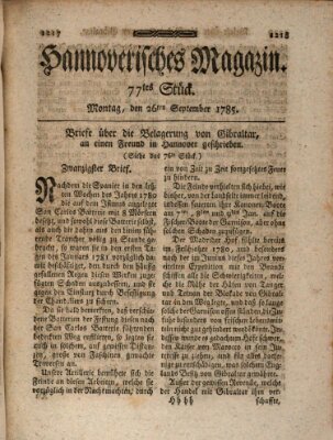 Hannoverisches Magazin (Hannoversche Anzeigen) Montag 26. September 1785