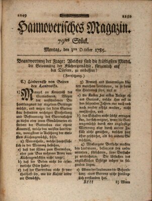 Hannoverisches Magazin (Hannoversche Anzeigen) Montag 3. Oktober 1785