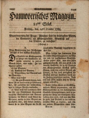 Hannoverisches Magazin (Hannoversche Anzeigen) Freitag 14. Oktober 1785