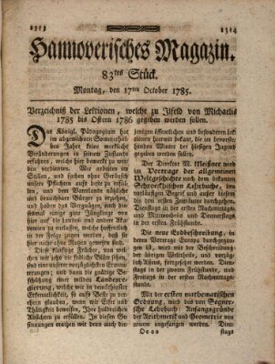 Hannoverisches Magazin (Hannoversche Anzeigen) Montag 17. Oktober 1785