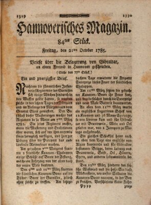 Hannoverisches Magazin (Hannoversche Anzeigen) Freitag 21. Oktober 1785