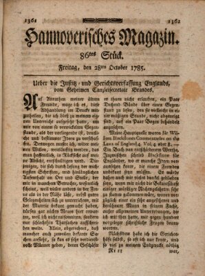 Hannoverisches Magazin (Hannoversche Anzeigen) Freitag 28. Oktober 1785