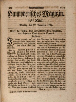 Hannoverisches Magazin (Hannoversche Anzeigen) Montag 7. November 1785