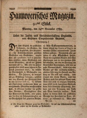 Hannoverisches Magazin (Hannoversche Anzeigen) Montag 14. November 1785