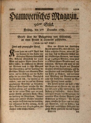 Hannoverisches Magazin (Hannoversche Anzeigen) Freitag 2. Dezember 1785