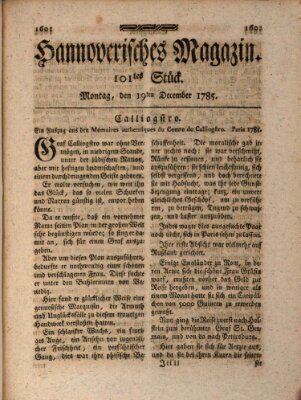 Hannoverisches Magazin (Hannoversche Anzeigen) Montag 19. Dezember 1785